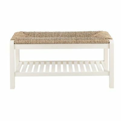 Dorsey Ivory Wood Entryway Bench with Rush Seat