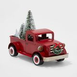 Liten lastbil med julgran dekorativ figur röd
