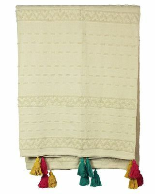 House Beautiful Cotton Tassel Throw - Cream