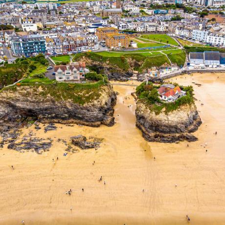 Flygfoto över Newquay i Cornwall, Storbritannien