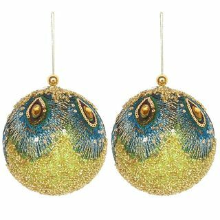 Pärltyg Peacock Bauble - Set med 2 - Guld