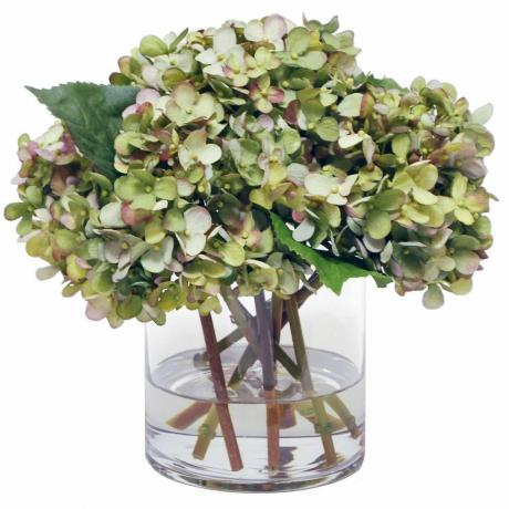 Faux hortensia-arrangemang i glasvas