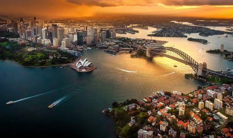 Stadsbild i skymningen, Sydney, Australien