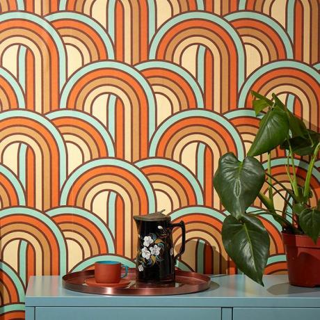 Keep on Rollin' Wallpaper i Duck Egg Blue, Burnt Orange och Sand