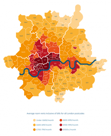 SpareRoom hyra priser i London avslöjade