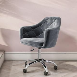 Grey Velvet Office Swivel Chair med knappknapp - Marley, 124,97 £