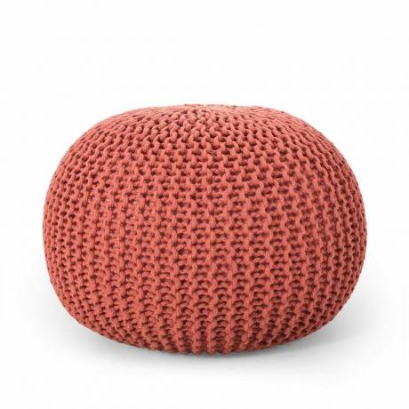 Nahunta Modern Stickad Bomull Rund Puff Coral - Christopher Knight Home