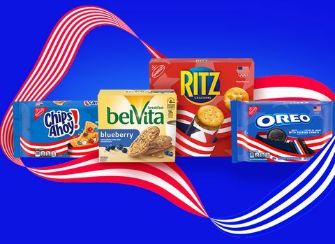 nabisco oreo team usa röda, vita och blå poppande godiskakor, chips ahoy och ritz