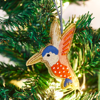 Hummingbird Vit pärlstav tyg julgransdekoration