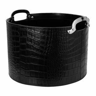 Svart Croc Leather Storage Basket
