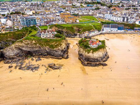 Flygfoto över Newquay i Cornwall, Storbritannien