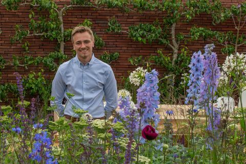 Jamie Butterworth på sin Wedgwood showträdgård på RHS Chatsworth Flower Show.