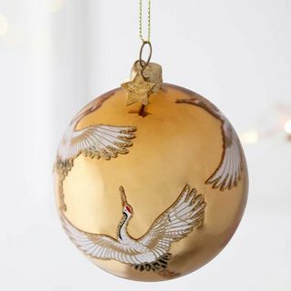 Guld Crane Print Bauble Julgransdekoration